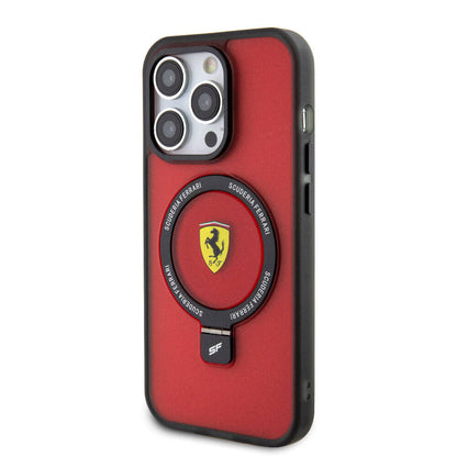 iPhone 15 Pro Kılıf Ferrari M-safe Şarj Özellikli Standlı Buzlu Yüzey Dizayn Kapak