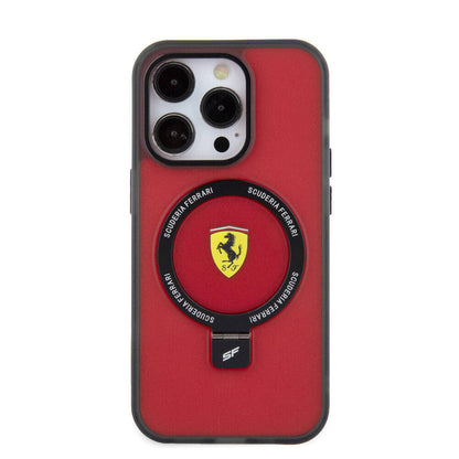 iPhone 15 Pro Kılıf Ferrari M-safe Şarj Özellikli Standlı Buzlu Yüzey Dizayn Kapak