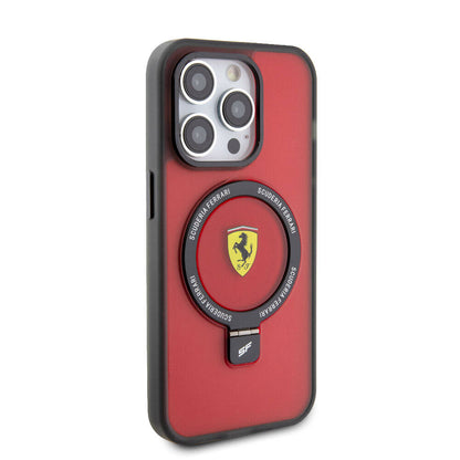 iPhone 15 Pro Kılıf Ferrari M-safe Şarj Özellikli Standlı Buzlu Yüzey Dizayn Kapak