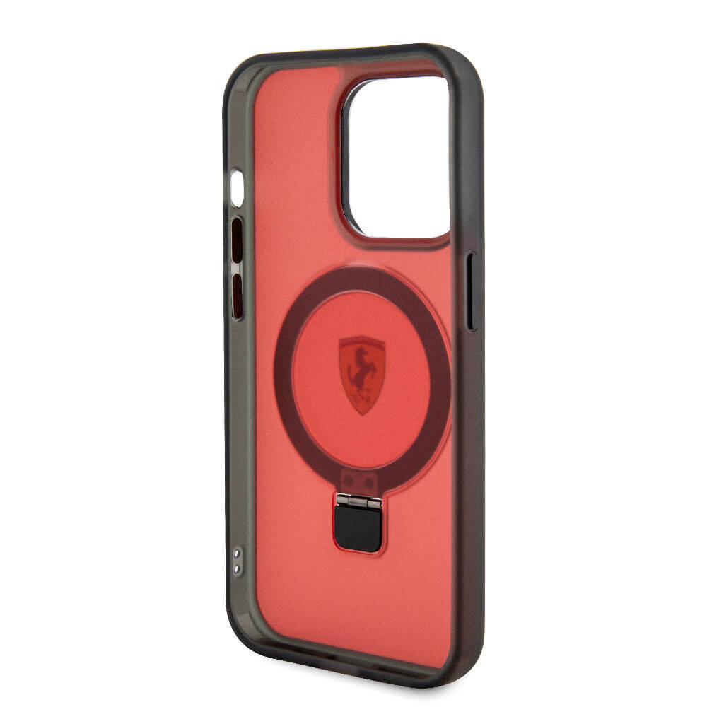iPhone 15 Pro Kılıf Ferrari M-safe Şarj Özellikli Standlı Buzlu Yüzey Dizayn Kapak