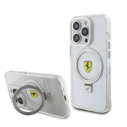 iPhone 15 Pro Kılıf Ferrari M-safe Şarj Özellikli Standlı Buzlu Yüzey Dizayn Kapak