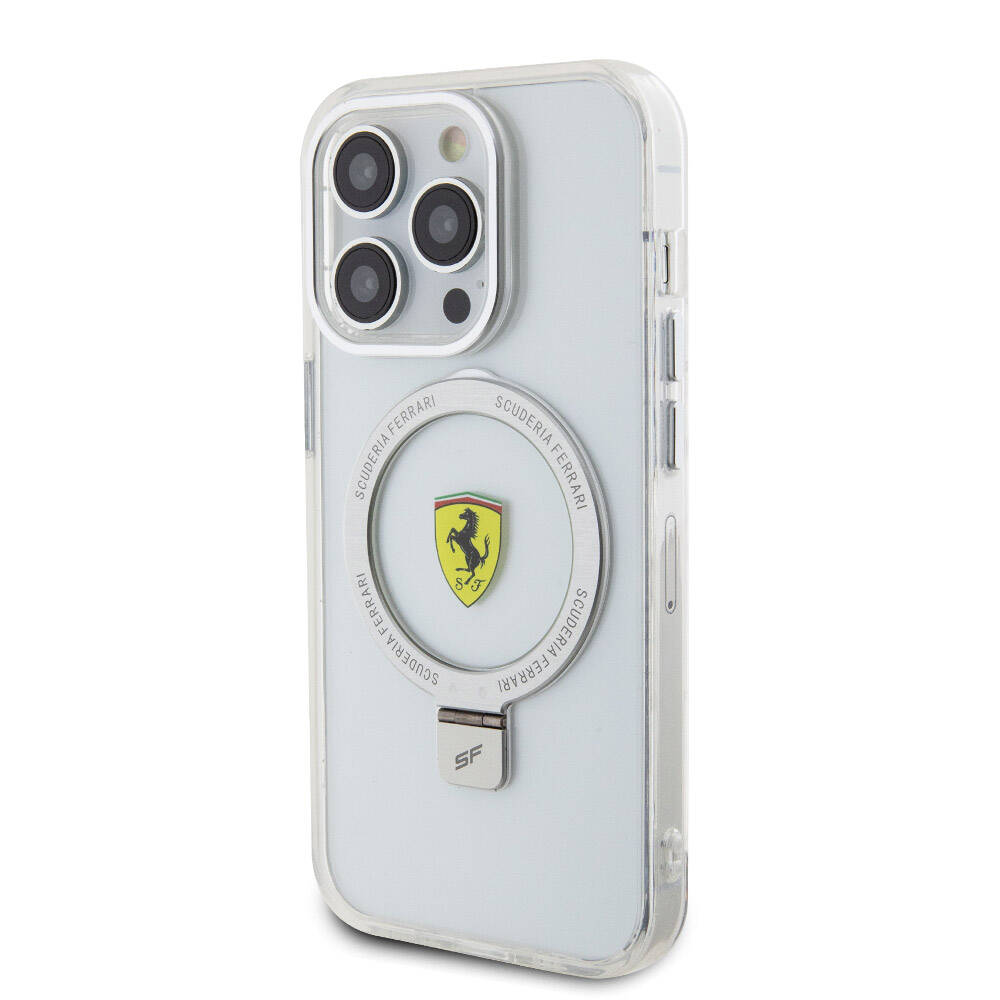 iPhone 15 Pro Kılıf Ferrari M-safe Şarj Özellikli Standlı Buzlu Yüzey Dizayn Kapak