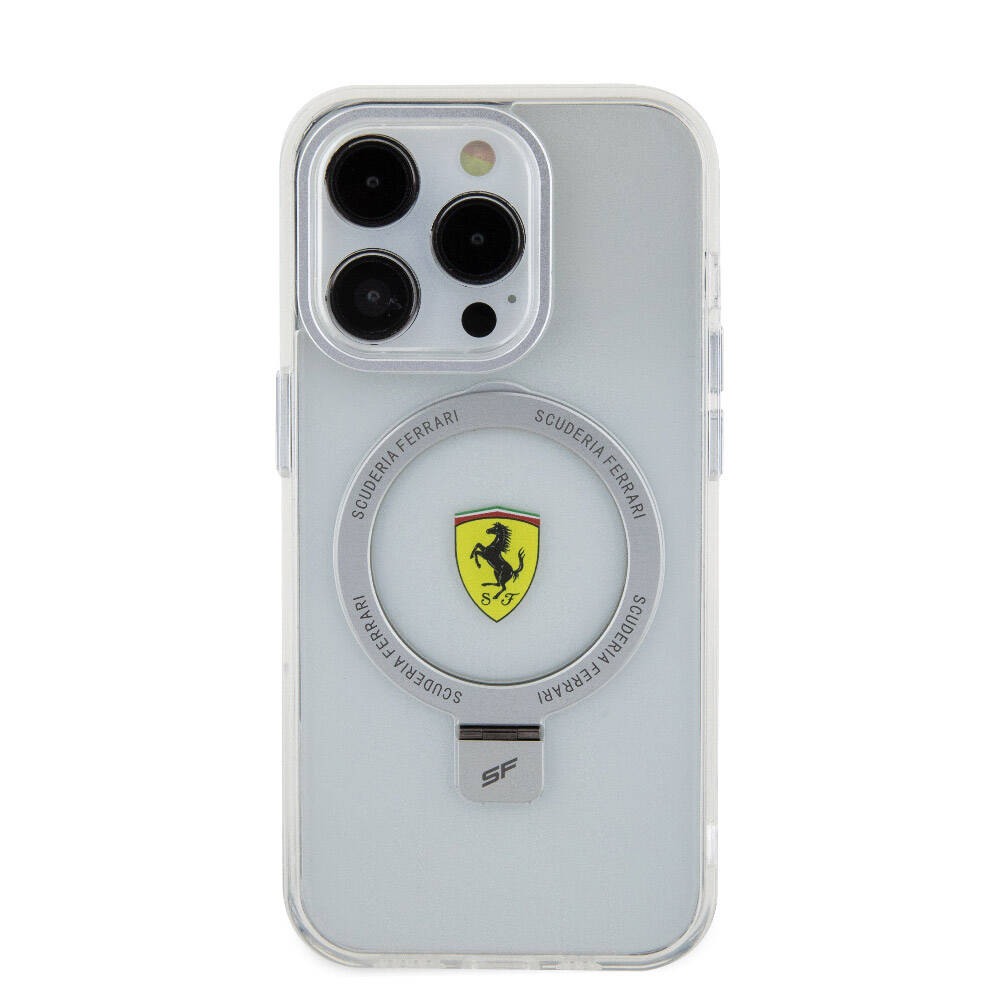 iPhone 15 Pro Kılıf Ferrari M-safe Şarj Özellikli Standlı Buzlu Yüzey Dizayn Kapak