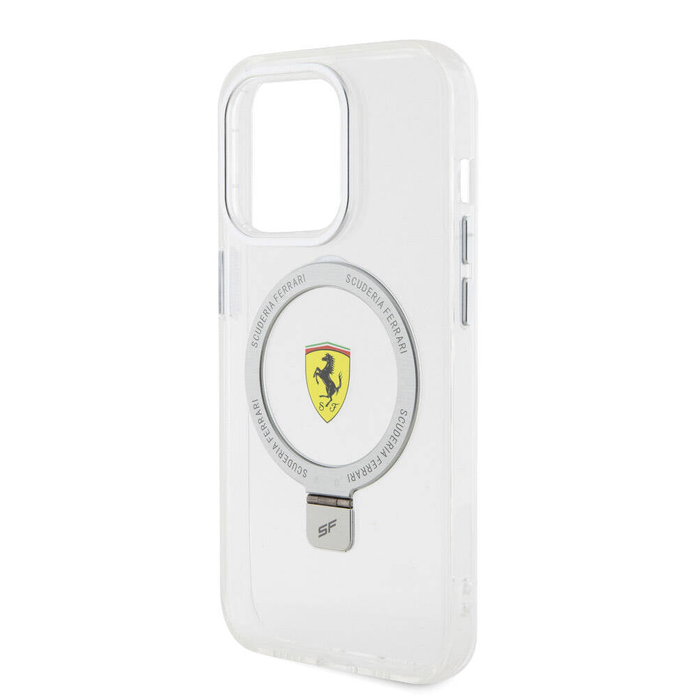 iPhone 15 Pro Kılıf Ferrari M-safe Şarj Özellikli Standlı Buzlu Yüzey Dizayn Kapak