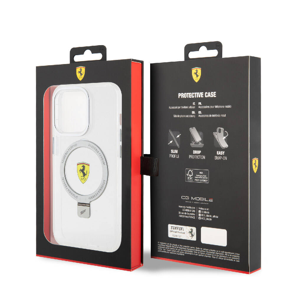 iPhone 15 Pro Kılıf Ferrari M-safe Şarj Özellikli Standlı Buzlu Yüzey Dizayn Kapak