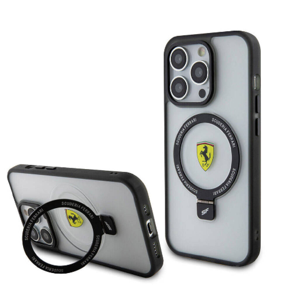 iPhone 15 Pro Kılıf Ferrari M-safe Şarj Özellikli Standlı Buzlu Yüzey Dizayn Kapak