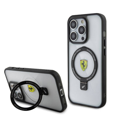 iPhone 15 Pro Kılıf Ferrari M-safe Şarj Özellikli Standlı Buzlu Yüzey Dizayn Kapak