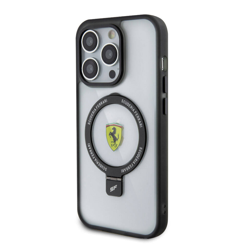 iPhone 15 Pro Kılıf Ferrari M-safe Şarj Özellikli Standlı Buzlu Yüzey Dizayn Kapak