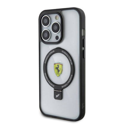 iPhone 15 Pro Kılıf Ferrari M-safe Şarj Özellikli Standlı Buzlu Yüzey Dizayn Kapak