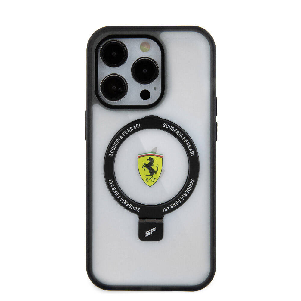iPhone 15 Pro Kılıf Ferrari M-safe Şarj Özellikli Standlı Buzlu Yüzey Dizayn Kapak