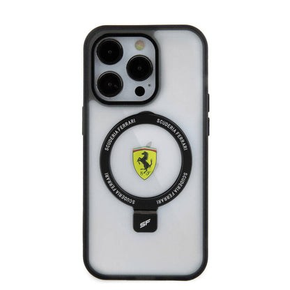 iPhone 15 Pro Kılıf Ferrari M-safe Şarj Özellikli Standlı Buzlu Yüzey Dizayn Kapak