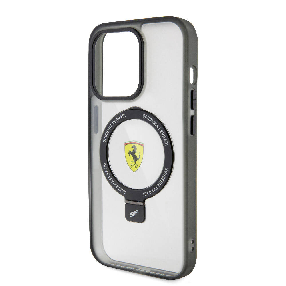 iPhone 15 Pro Kılıf Ferrari M-safe Şarj Özellikli Standlı Buzlu Yüzey Dizayn Kapak