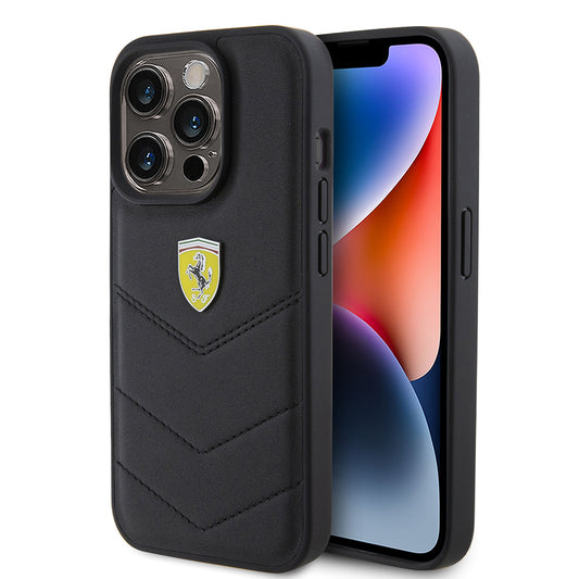 iPhone 15 Pro Kılıf Ferrari Orjinal Lisanslı Deri Dikişli Arka Yüzey Metal Logo Tasarımlı Kapak