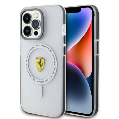 iPhone 15 Pro Kılıf Ferrari Orjinal Lisanslı M-safe Şarj Özellikli Kontrast Bumper SF Ring Kapak