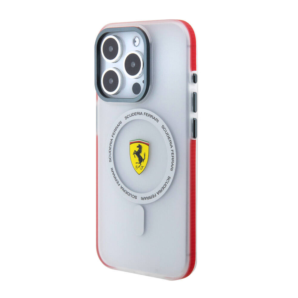 iPhone 15 Pro Kılıf Ferrari Orjinal Lisanslı M-safe Şarj Özellikli Kontrast Bumper SF Ring Kapak