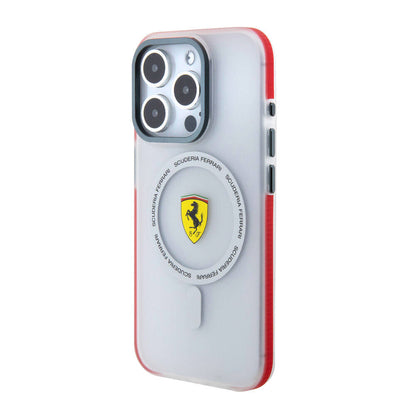 iPhone 15 Pro Kılıf Ferrari Orjinal Lisanslı M-safe Şarj Özellikli Kontrast Bumper SF Ring Kapak
