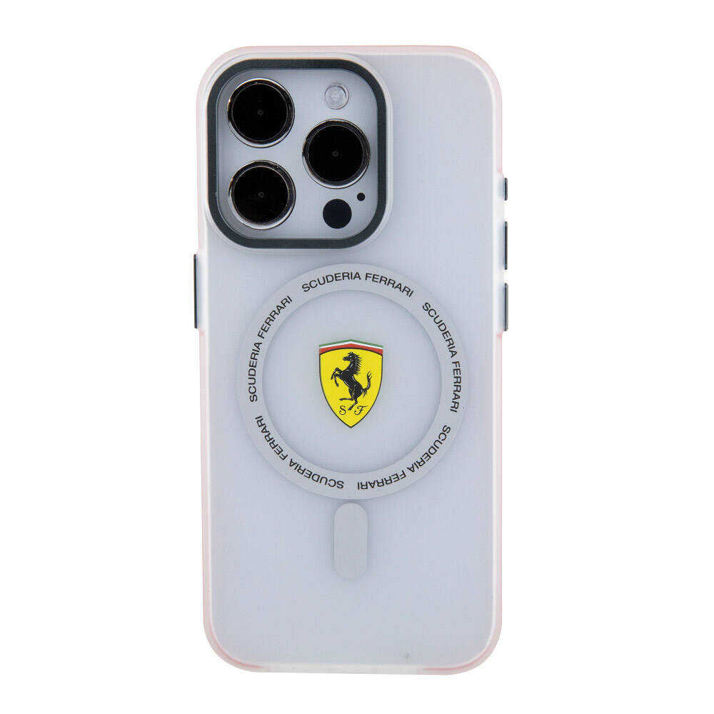 iPhone 15 Pro Kılıf Ferrari Orjinal Lisanslı M-safe Şarj Özellikli Kontrast Bumper SF Ring Kapak
