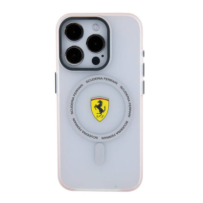 iPhone 15 Pro Kılıf Ferrari Orjinal Lisanslı M-safe Şarj Özellikli Kontrast Bumper SF Ring Kapak