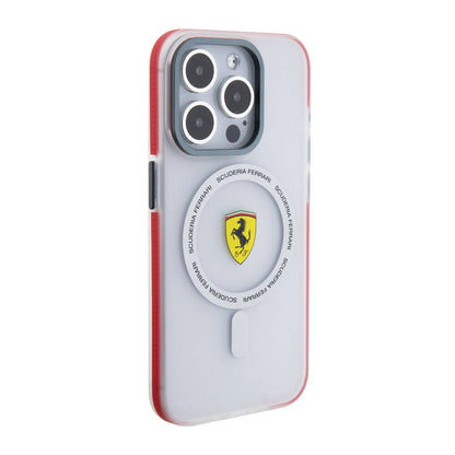 iPhone 15 Pro Kılıf Ferrari Orjinal Lisanslı M-safe Şarj Özellikli Kontrast Bumper SF Ring Kapak
