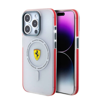 iPhone 15 Pro Kılıf Ferrari Orjinal Lisanslı M-safe Şarj Özellikli Kontrast Bumper SF Ring Kapak