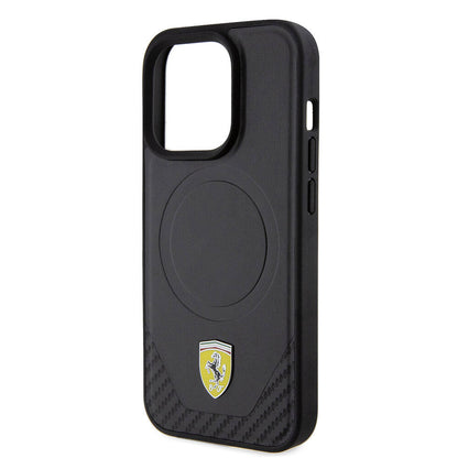 iPhone 15 Pro Kılıf Ferrari Orjinal Lisanslı M-safe Şarj Özellikli Metal Logolu PU Karbon Kapak
