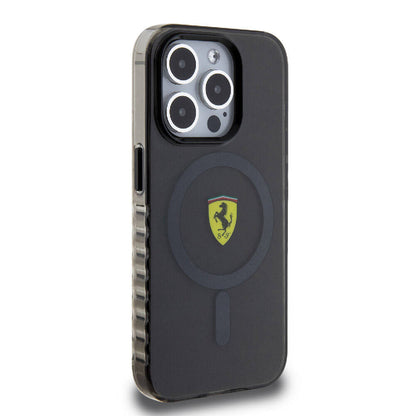 iPhone 15 Pro Kılıf Ferrari Orjinal Lisanslı M-safe Şarj Özellikli Tırtıklı Kenar Tasarımlı Ortalanmış Logo Kapak