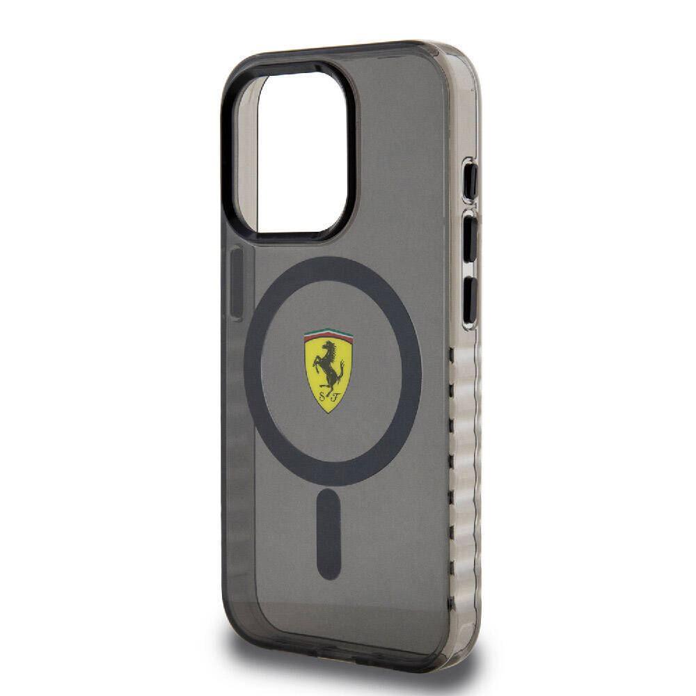 iPhone 15 Pro Kılıf Ferrari Orjinal Lisanslı M-safe Şarj Özellikli Tırtıklı Kenar Tasarımlı Ortalanmış Logo Kapak