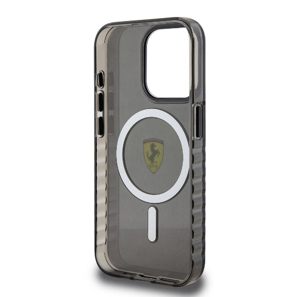 iPhone 15 Pro Kılıf Ferrari Orjinal Lisanslı M-safe Şarj Özellikli Tırtıklı Kenar Tasarımlı Ortalanmış Logo Kapak