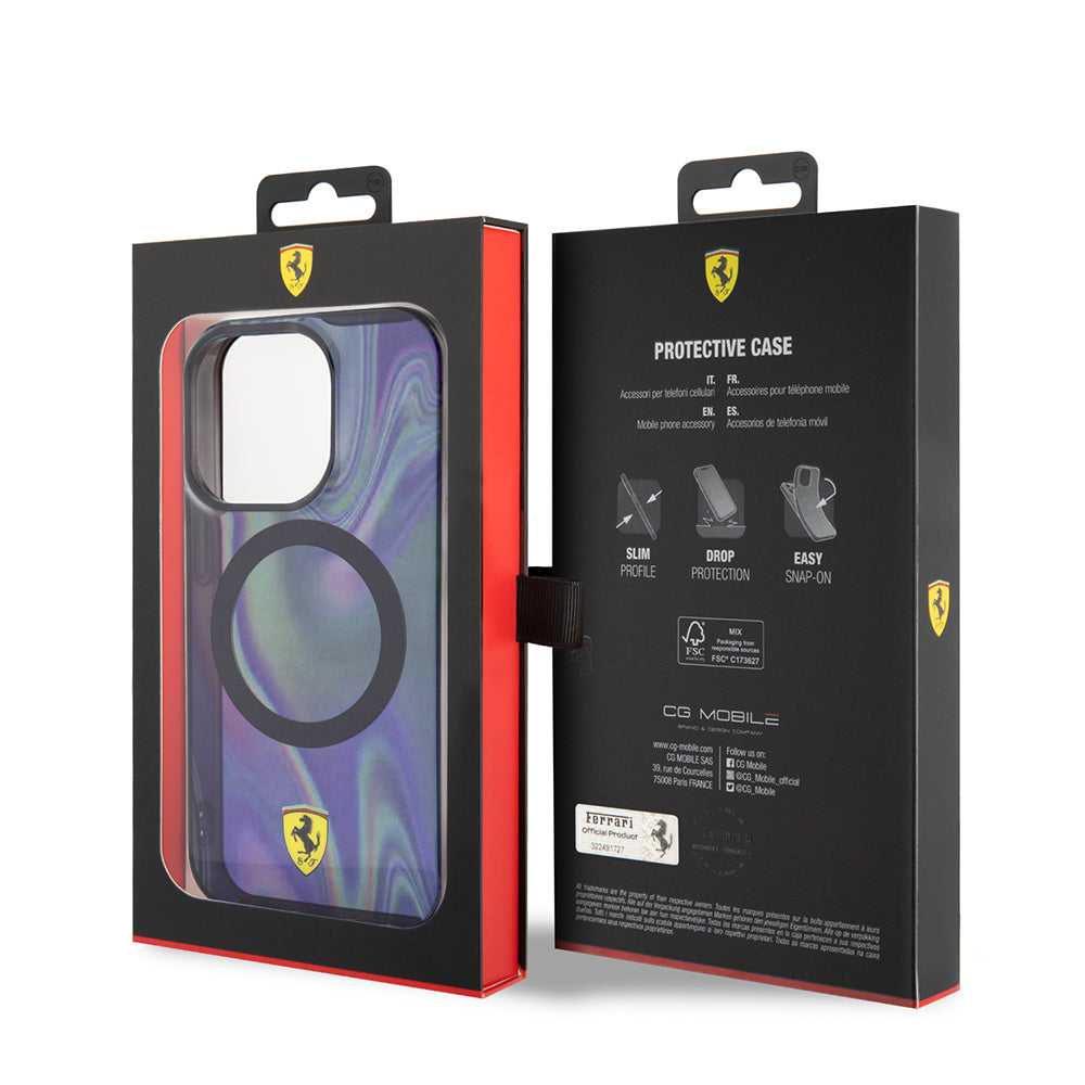 iPhone 15 Pro Kılıf Ferrari Orjinal Lisanslı M-safe Şarj Özellikli Transparan Renk Geçişli Iridescent Kapak