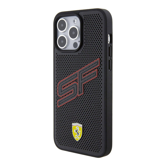 iPhone 15 Pro Kılıf Ferrari Orjinal Lisanslı PU Delikli Arka Yüzey Metal Logolu Dikişli Büyük SF Yazılı Kapak