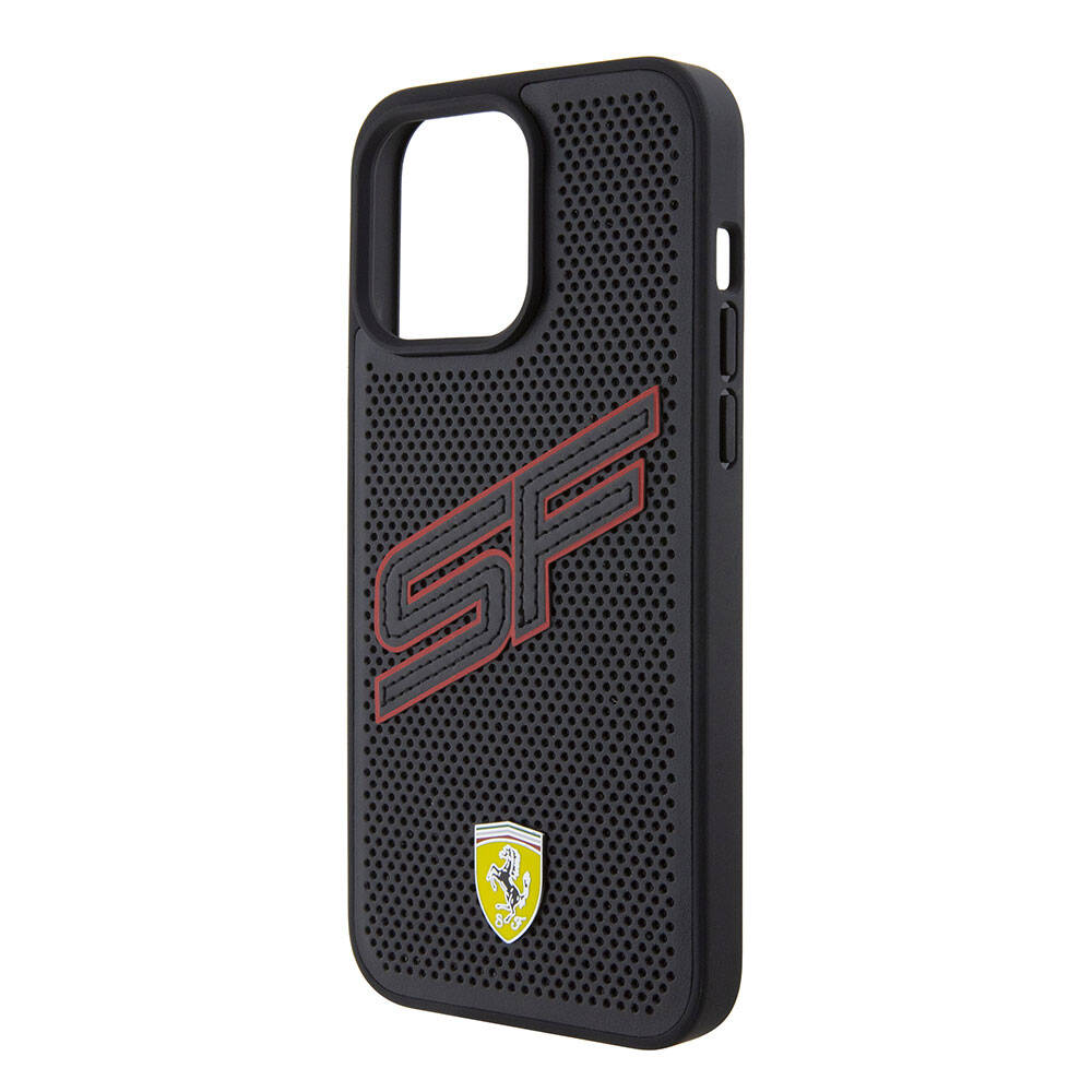 iPhone 15 Pro Kılıf Ferrari Orjinal Lisanslı PU Delikli Arka Yüzey Metal Logolu Dikişli Büyük SF Yazılı Kapak