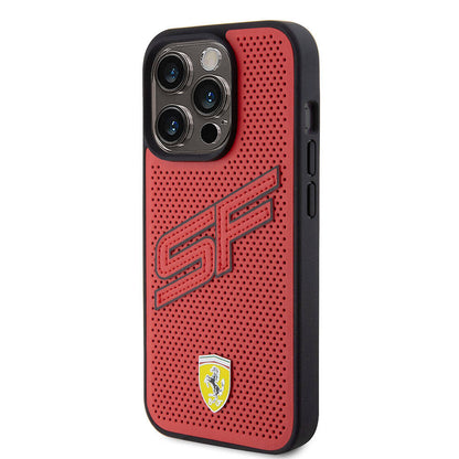 iPhone 15 Pro Kılıf Ferrari Orjinal Lisanslı PU Delikli Arka Yüzey Metal Logolu Dikişli Büyük SF Yazılı Kapak