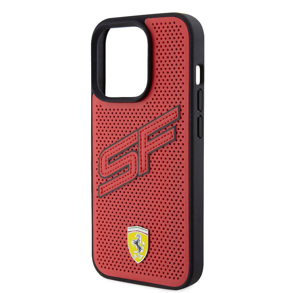 iPhone 15 Pro Kılıf Ferrari Orjinal Lisanslı PU Delikli Arka Yüzey Metal Logolu Dikişli Büyük SF Yazılı Kapak