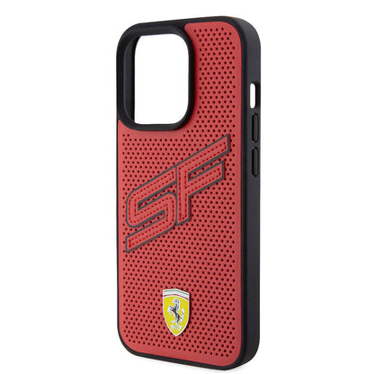iPhone 15 Pro Kılıf Ferrari Orjinal Lisanslı PU Delikli Arka Yüzey Metal Logolu Dikişli Büyük SF Yazılı Kapak