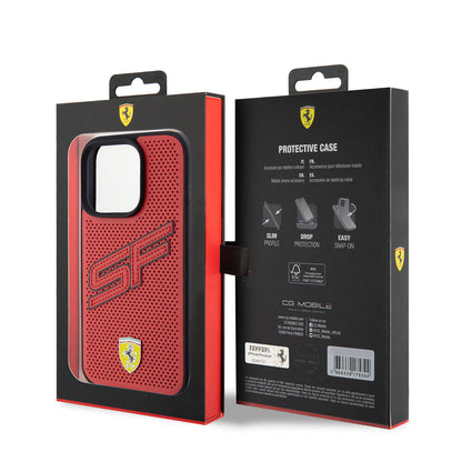 iPhone 15 Pro Kılıf Ferrari Orjinal Lisanslı PU Delikli Arka Yüzey Metal Logolu Dikişli Büyük SF Yazılı Kapak