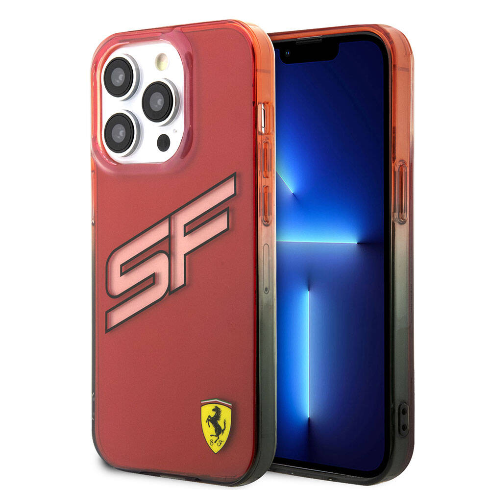 iPhone 15 Pro Kılıf Ferrari Orjinal Lisanslı Transparan SF Yazılı Kenarları Renk Geçişli Kapak