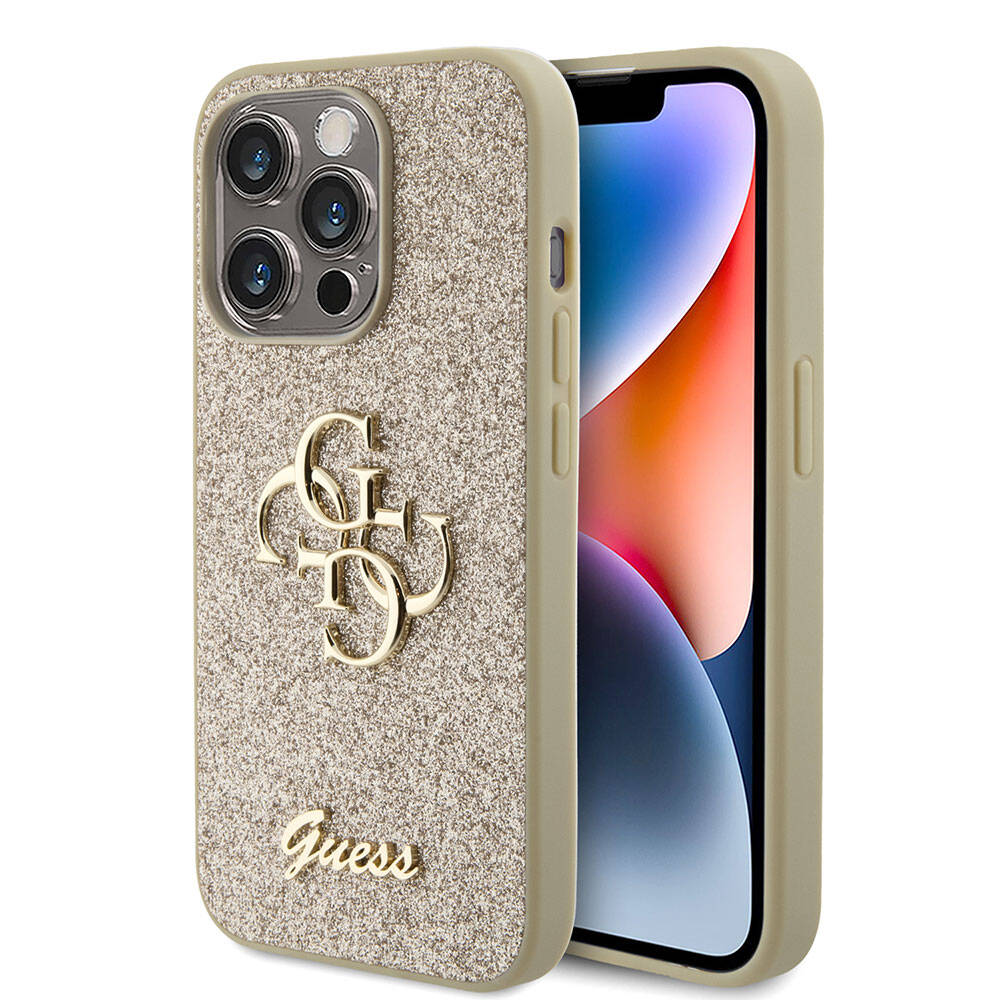 iPhone 15 Pro Kılıf Guess Orjinal Lisanslı 4G Büyük Metal Logolu Glitter Kapak