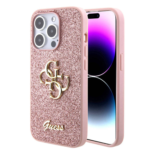 iPhone 15 Pro Kılıf Guess Orjinal Lisanslı 4G Büyük Metal Logolu Glitter Kapak