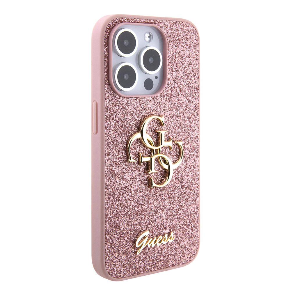 iPhone 15 Pro Kılıf Guess Orjinal Lisanslı 4G Büyük Metal Logolu Glitter Kapak