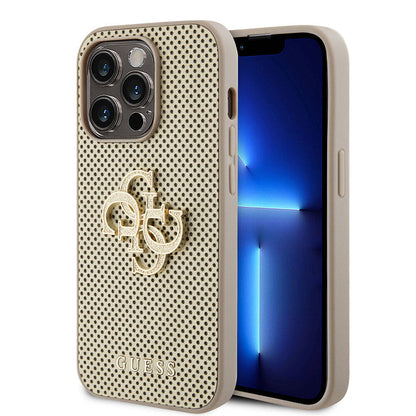 iPhone 15 Pro Kılıf Guess Orjinal Lisanslı Delikli Yazı ve 4G Glitter Büyük Metal Logolu Kapak