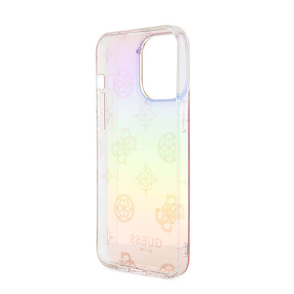 iPhone 15 Pro Kılıf Guess Orjinal Lisanslı Desenli Yazı Logolu Askı İpli Holografik Glitter Peony Kapak