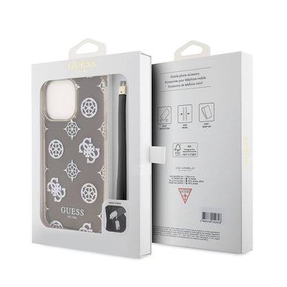 iPhone 15 Pro Kılıf Guess Orjinal Lisanslı Desenli Yazı Logolu Askı İpli Holografik Glitter Peony Kapak
