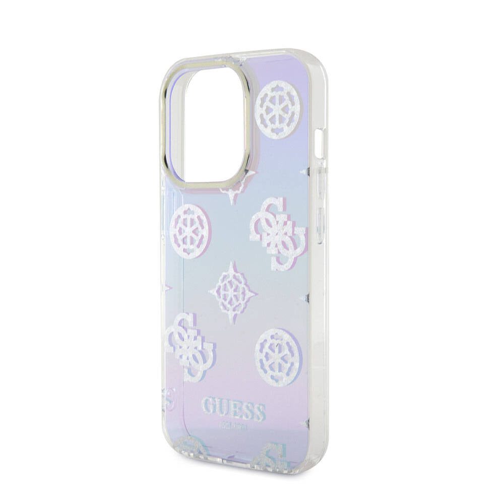 iPhone 15 Pro Kılıf Guess Orjinal Lisanslı Desenli Yazı Logolu Askı İpli Holografik Glitter Peony Kapak