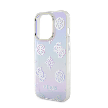 iPhone 15 Pro Kılıf Guess Orjinal Lisanslı Desenli Yazı Logolu Askı İpli Holografik Glitter Peony Kapak