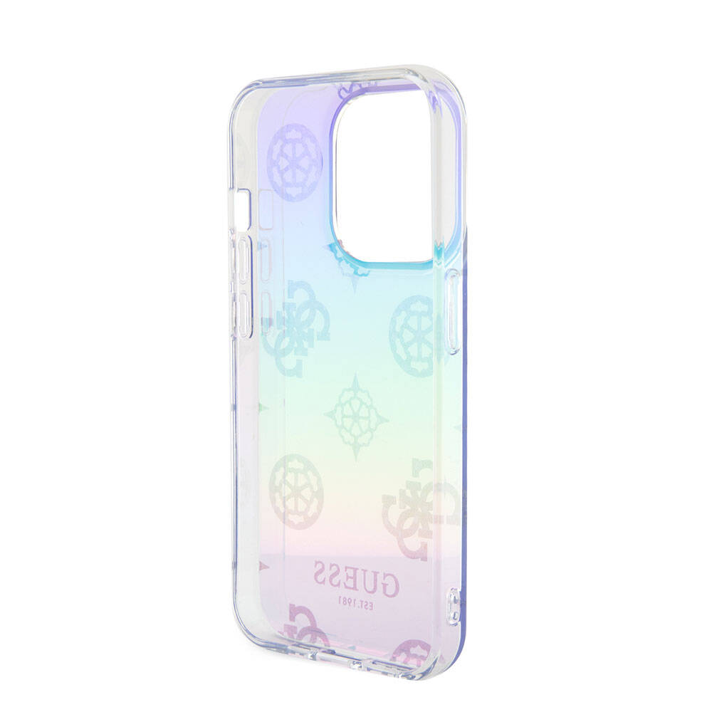 iPhone 15 Pro Kılıf Guess Orjinal Lisanslı Desenli Yazı Logolu Askı İpli Holografik Glitter Peony Kapak