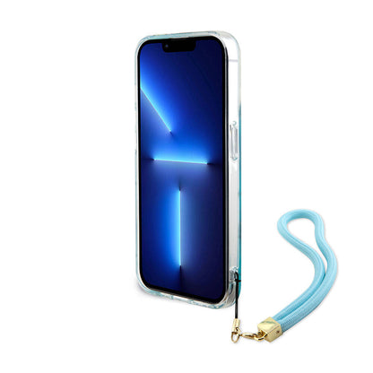 iPhone 15 Pro Kılıf Guess Orjinal Lisanslı Desenli Yazı Logolu Askı İpli Holografik Glitter Peony Kapak