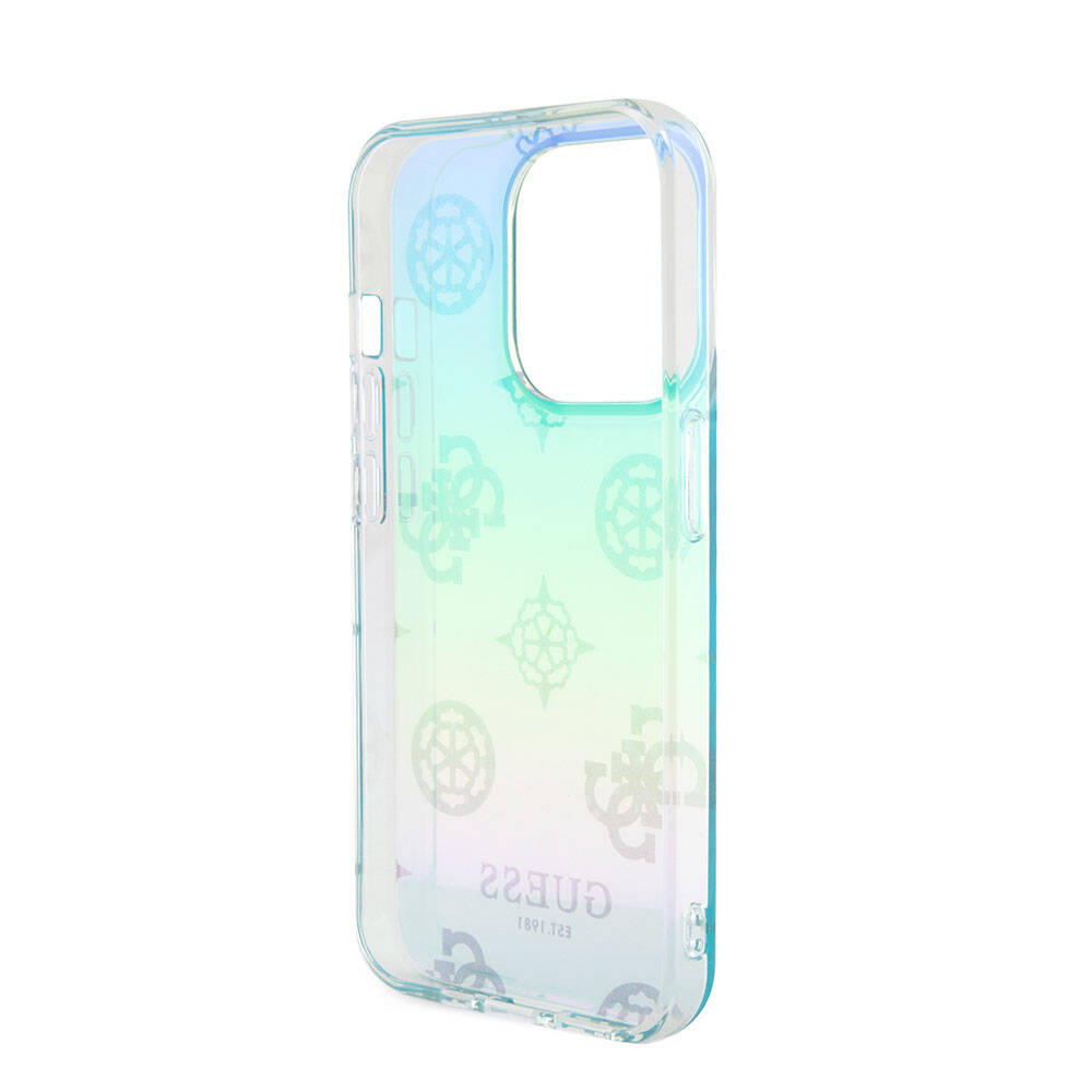 iPhone 15 Pro Kılıf Guess Orjinal Lisanslı Desenli Yazı Logolu Askı İpli Holografik Glitter Peony Kapak