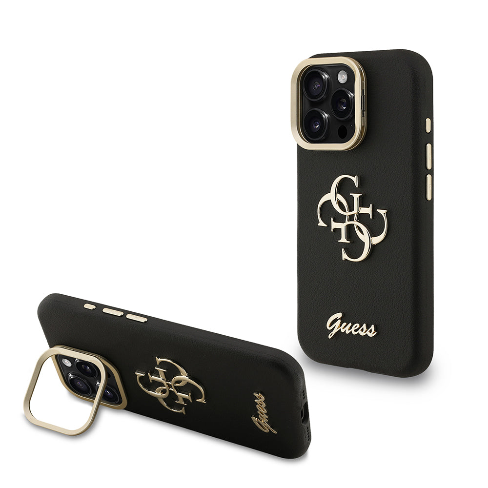iPhone 15 Pro Kılıf Guess Orjinal Lisanslı Grained Yazı Logolu Kamera Standlı Kapak