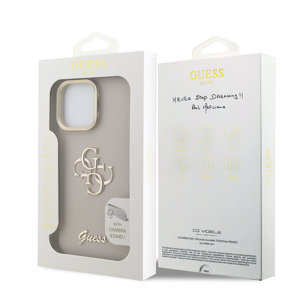 iPhone 15 Pro Kılıf Guess Orjinal Lisanslı Grained Yazı Logolu Kamera Standlı Kapak