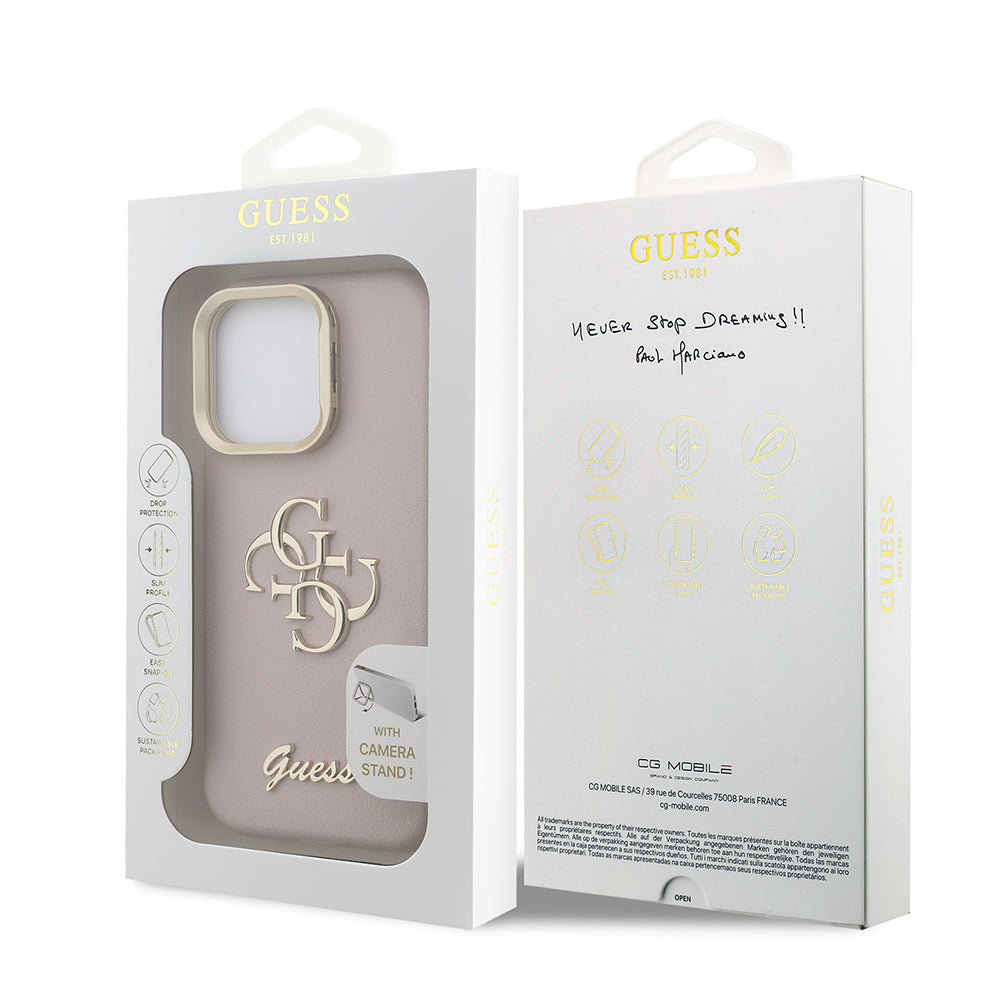 iPhone 15 Pro Kılıf Guess Orjinal Lisanslı Grained Yazı Logolu Kamera Standlı Kapak